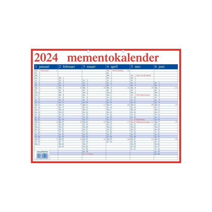 AURORA Mementoplaat Kalender. 420 x 330 mm. Nederlands