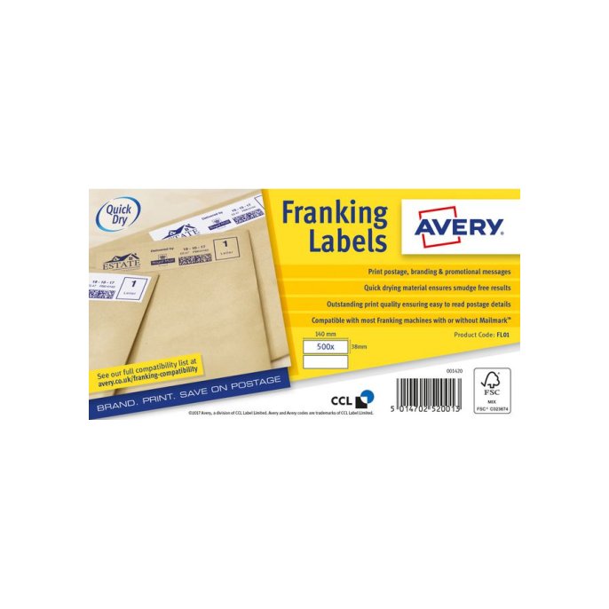 AVERY Frankeeretiket 140 x 38 mm FL01 (pak 1000 stuks)