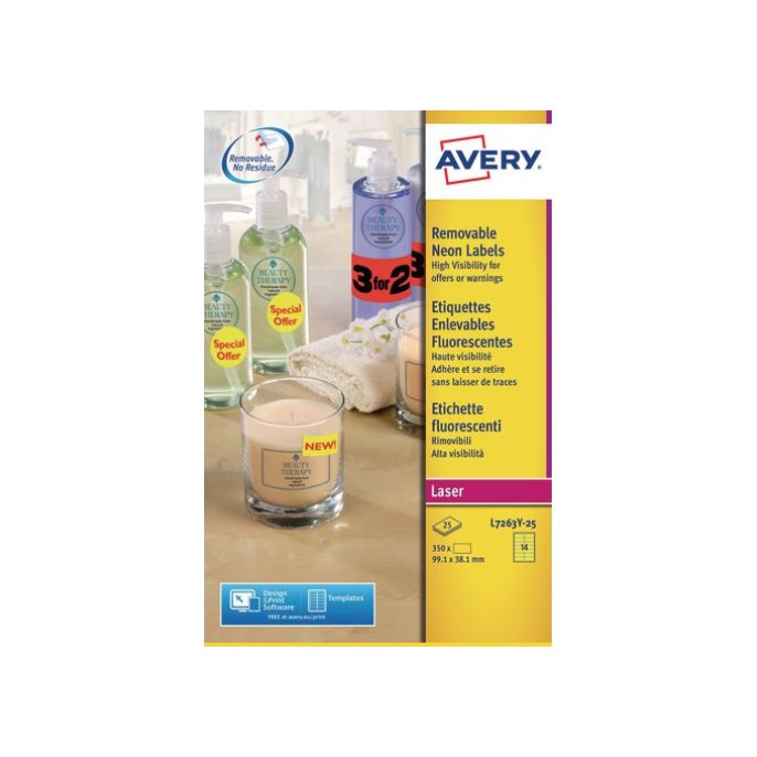 AVERY ZWECKFORM neon gekleurde etiketten 99 x 381 mm neon geel L7263Y (pak 350 stuks)