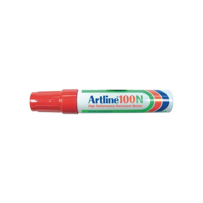 Artline 100N Permanente Marker. Beitelvormige Punt. 7.5 - 12.5 mm. Rood