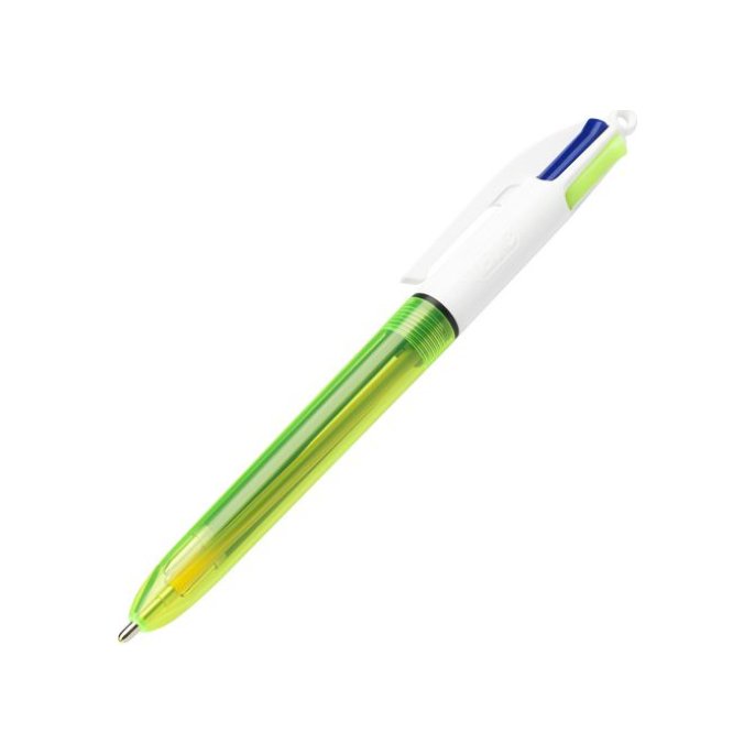 BIC® 4 Kleuren Fluo Balpen Medium Punt 1 mm Zwart Blauw Rood Geel (pak 12 stuks)