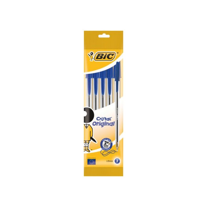 BIC® Cristal Balpen Medium Punt 1 mm Blauw (pak 5 stuks)