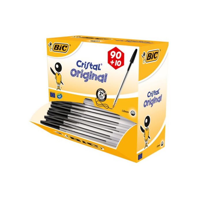 BIC® Cristal Balpen Medium Punt 1 mm Zwart (doos 100 stuks)