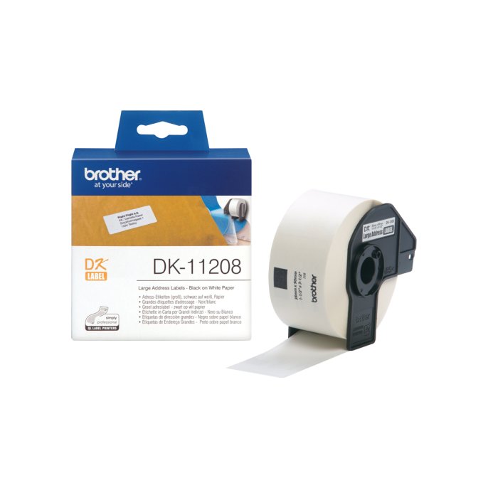 BROTHER DK-11208 Adreslabels Papier 38 x 90 mm Zwart op Wit (rol 400 stuks)