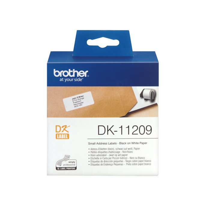 BROTHER DK-11209 Adreslabels Papier 29 x 62 mm Zwart op Wit (rol 800 stuks)