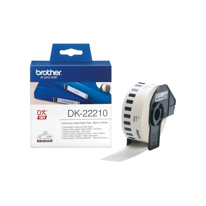 BROTHER DK-22210 Labels Papier 29 mm Zwart op Wit (rol 30.48 meter)