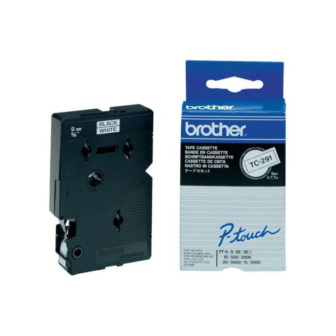 BROTHER TC-291 Labeltape 9 mm x 8 m Zwart op Wit