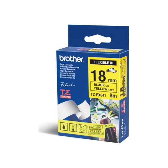 BROTHER TZe-FX641 Tape Flexibel 18 mm x 8 m Zwart op Geel