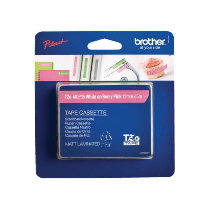 BROTHER TZe-MQP35 Tape 12 mm x 5 m Wit op Berry Roze