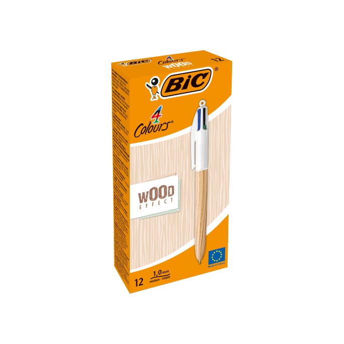 Balpen BIC Wood 4 kleuren M/ds12