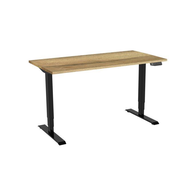 Bureau elektrisch 2-motorig 120X80cm Natuur Eiken Blad Zwarte Poten