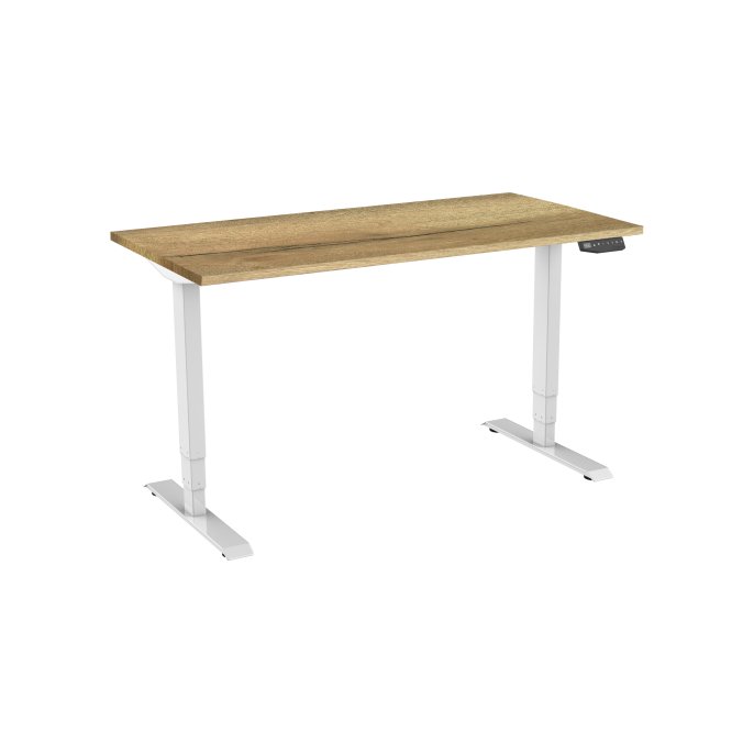 Bureau elektrisch 2-motorig 140X80cm Natuur Eiken Blad Witte Poten