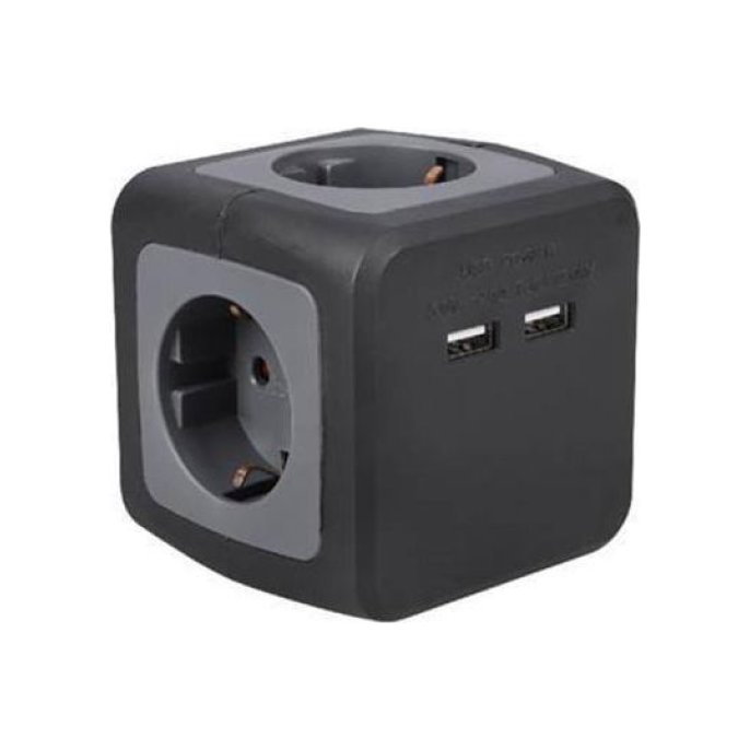 Cube Stekkerdoos met draadloos oplaadstation 4 Contactpunten 2 USB-poorten Grijs