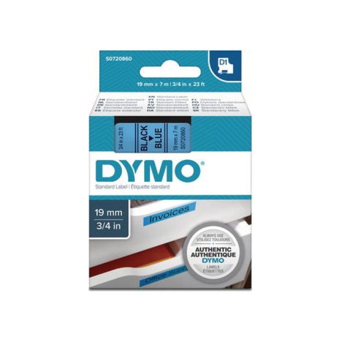 DYMO D1 Labelcassette 19 mm x 7 m Zwart op Blauw