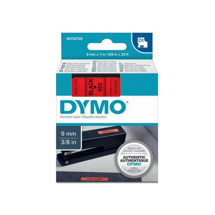 DYMO D1 Labelcassette 9 mm x 7 m Zwart op Rood