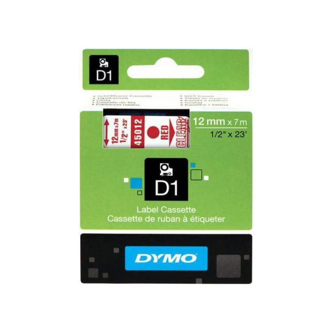 DYMO D1 labeltape 12 mm Rood op transparant 45012