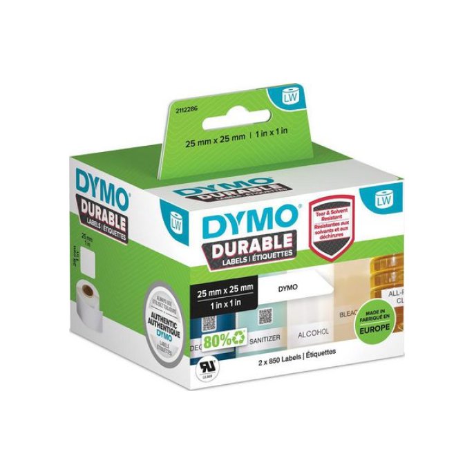 DYMO LW Adreslabels 25 x 25 mm Papier Zwart op Wit (doos 2 rollen)