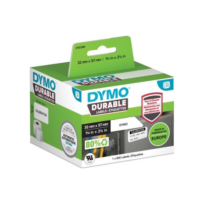 DYMO LW Adreslabels 32 x 57 mm Polyester Zwart op Wit (rol 800 stuks)