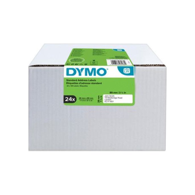 DYMO LW Adreslabels Papier 28 x 89 mm Zwart op Wit (pak 24 x 130 stuks)