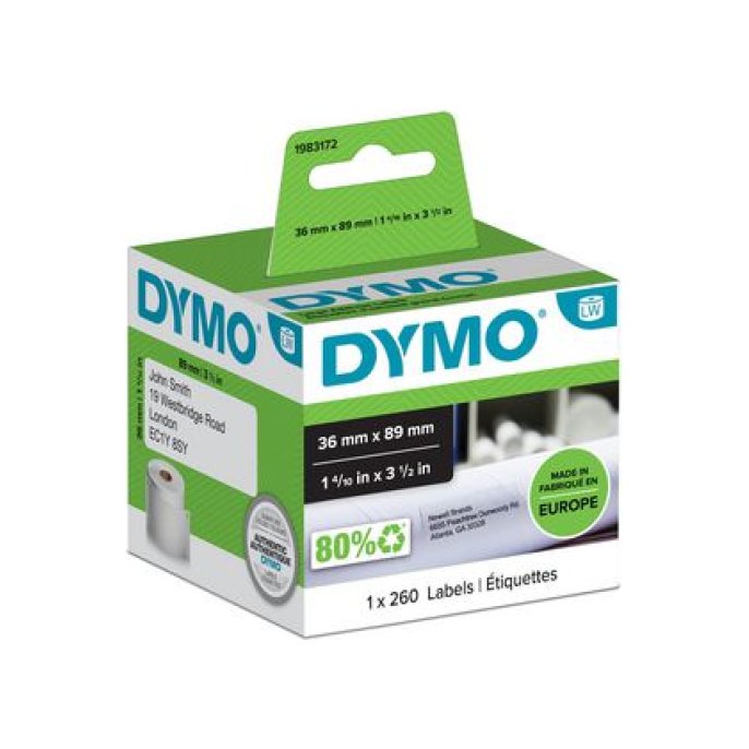 DYMO LW Adreslabels Papier 36 x 89 mm Zwart op Wit