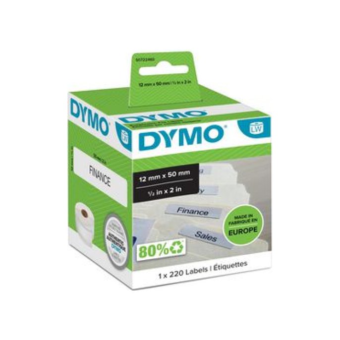 DYMO LW Hangmaplabels Papier 12 x 50 mm Zwart op Wit (pak 220 stuks)