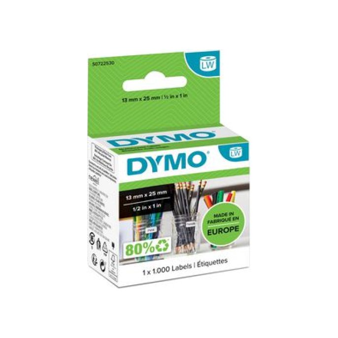 DYMO LW Labels Papier 13 x 25 mm Zwart op Wit (pak 1000 stuks)