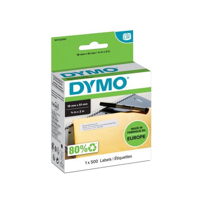 DYMO LW Labels Papier 19 x 51 mm Zwart op Wit (rol 500 stuks)