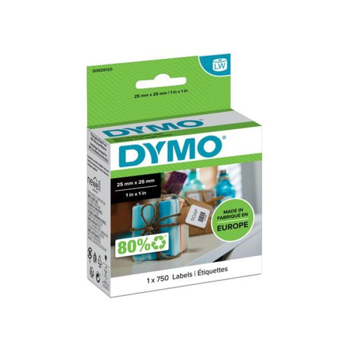 DYMO LW Labels Papier 25 x 25 mm Zwart op Wit (pak 750 stuks)