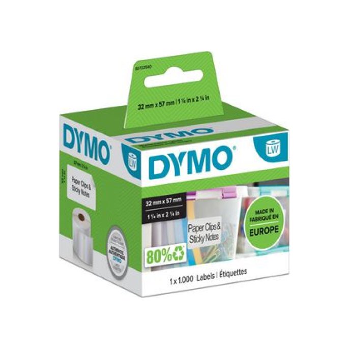 DYMO LW Labels Papier 32 x 57 mm Zwart op Wit (rol 1000 stuks)