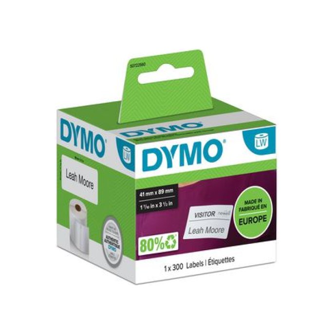 DYMO LW Naambadge Kaartjes Papier 41 x 89 mm Wit (pak 300 stuks)