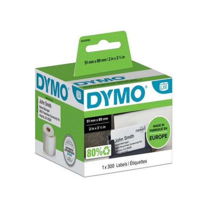 DYMO LW Naambadge Kaartjes Papier 51 x 89 mm Wit (rol 300 stuks)