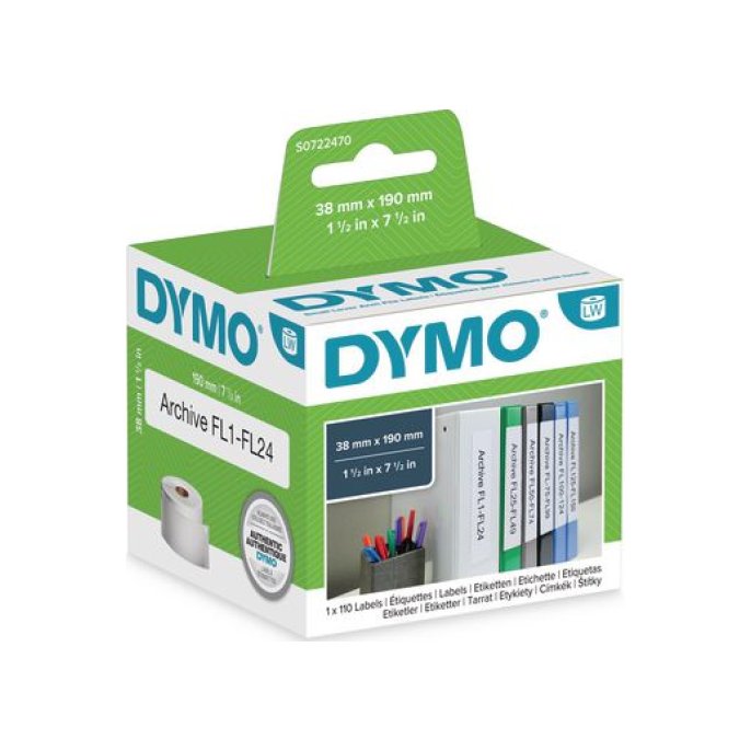 DYMO LW Ordnerlabels Papier 38 x 190 mm Zwart op Wit (rol 110 stuks)