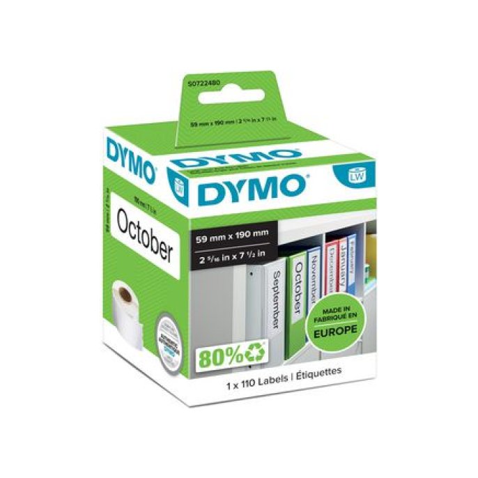 DYMO LW Ordnerlabels Papier 59 x 190 mm Zwart op Wit (pak 110 stuks)