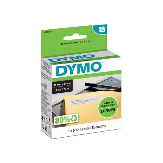 DYMO LW Retouradreslabels Papier 25 x 54 mm Zwart op Wit (pak 500 stuks)