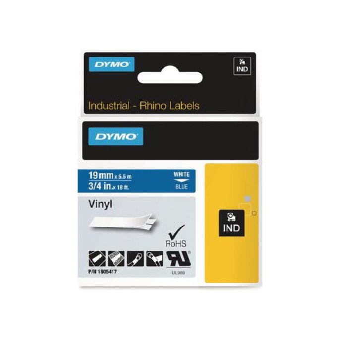 DYMO Rhino Vinyl Labeltape 19 mm Wit op Blauw