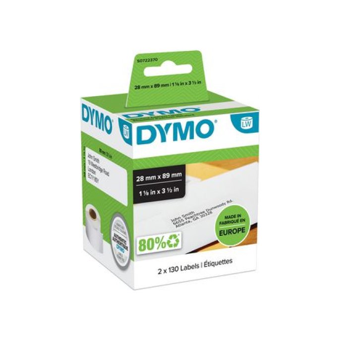 DYMO S0722370 LW Adreslabels Papier 28 x 89 mm Wit (pak 2 rollen)