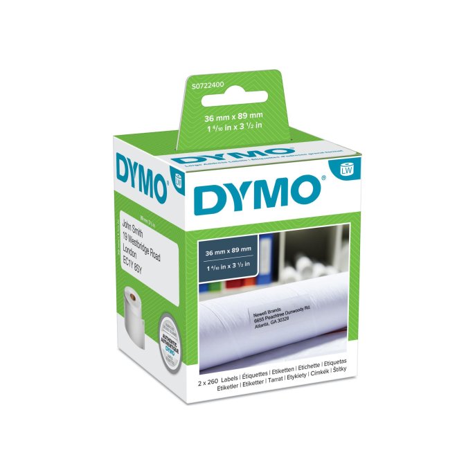 DYMO S0722400 LW Adreslabels Papier 36 x 89 mm Wit (pak 2 rollen)