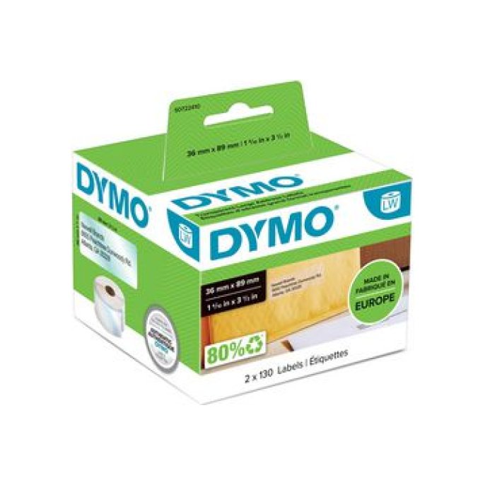 DYMO S0722410 LW Adreslabels Papier 36 x 89 mm Transparant (pak 260 stuks)