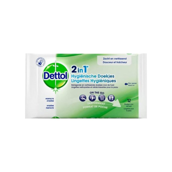 Dettol 2-in-1 Hygienedoekjes (pak 12 stuks)