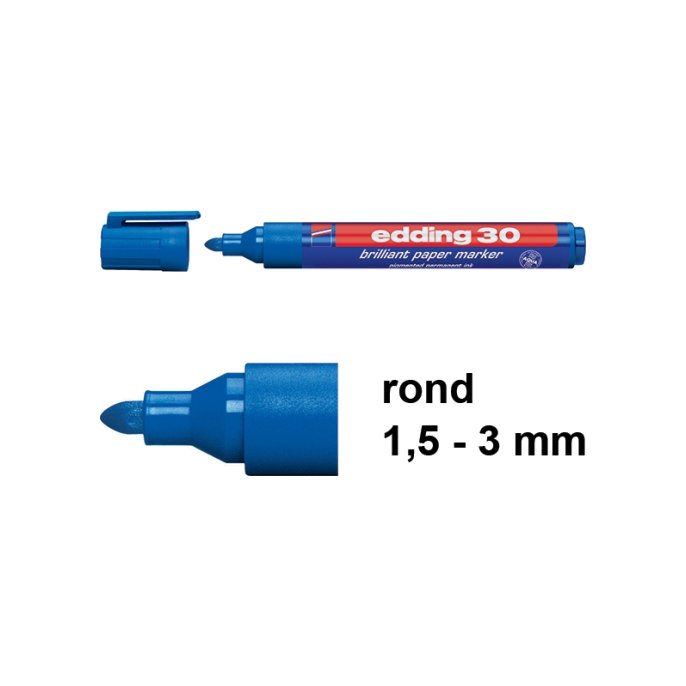 EDDING 30 Brilliant Paper Marker Ronde Punt 1.5 - 3 mm Blauw (doos 10 stuks)