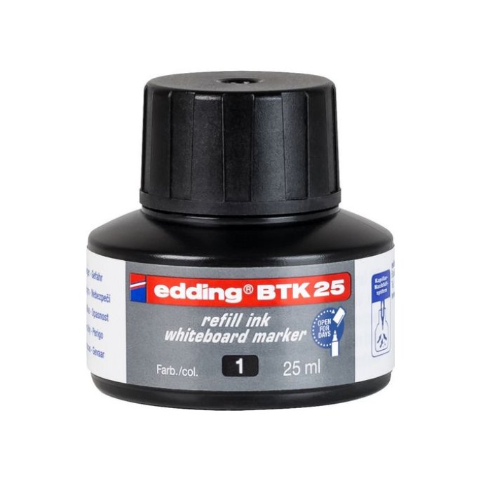 EDDING BTK 25-inktnavulling voor EDDING EcoLine 28 en 29 whiteboardmarkers zwart (fles 25 milliliter)