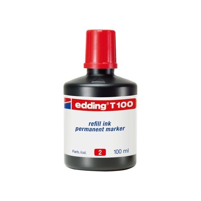 EDDING T-100-inktnavulling voor permanente markers 100 ml rood (fles 100 milliliter)