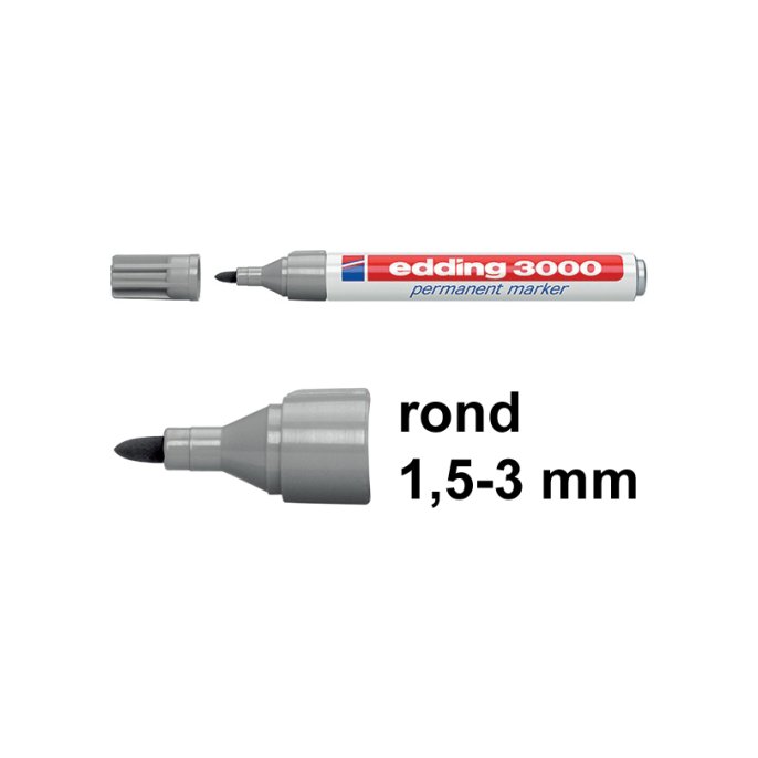 EDDING 3000 Permanent Marker 1.5-3mm Ronde Punt Grijs (pak 10 stuks)