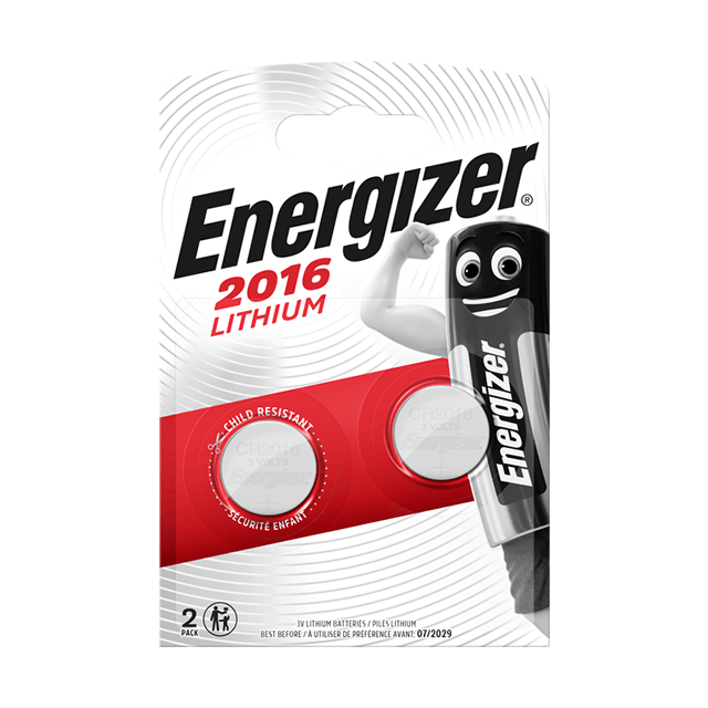 Energizer CR2016 Knoopcel Batterij. diameter 20 mm. 3 V (pak 2 stuks)