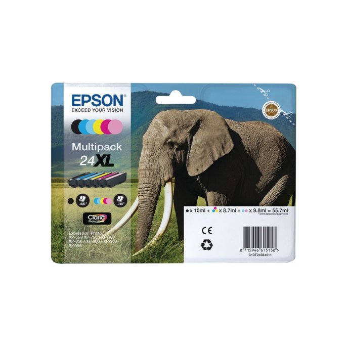 Epson 24XL Inktcartridge Multipack Zwart en kleur (pak 6 stuks)