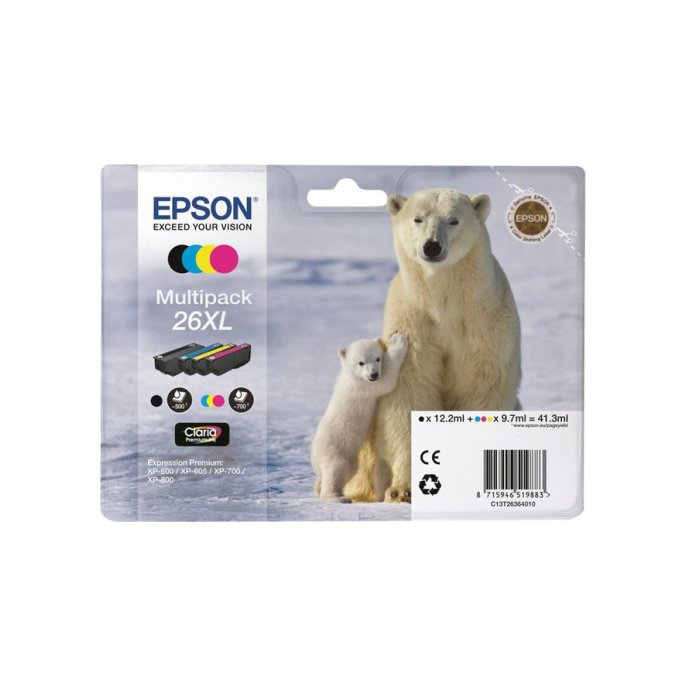 Epson 26XL Inktcartridge Multipack Zwart en kleur (pak 4 stuks)