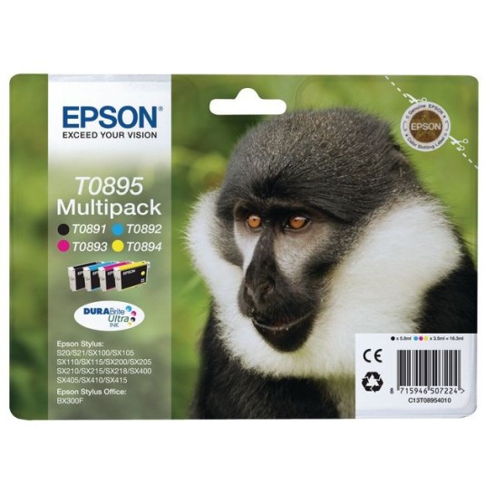 Epson T0895 Inktcartridge Multipack Zwart en kleur (pak 4 stuks)