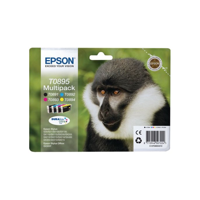 Epson T0895 Inktcartridge Multipack Zwart en kleur (pak 4 stuks)