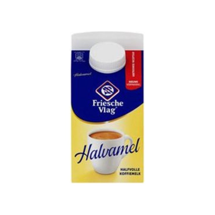 FRIESCHE VLAG Koffiemelk Halvamel Halfvol 455 ml per pak (doos 18 x 455 milliliter)