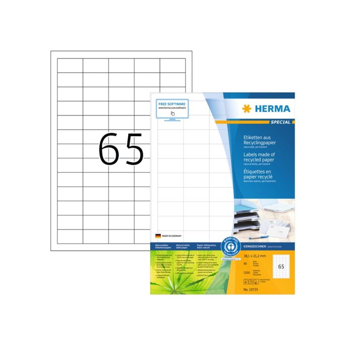 HERMA 10725 Etiket 38.1x21.2mm wit (5200 stuks)